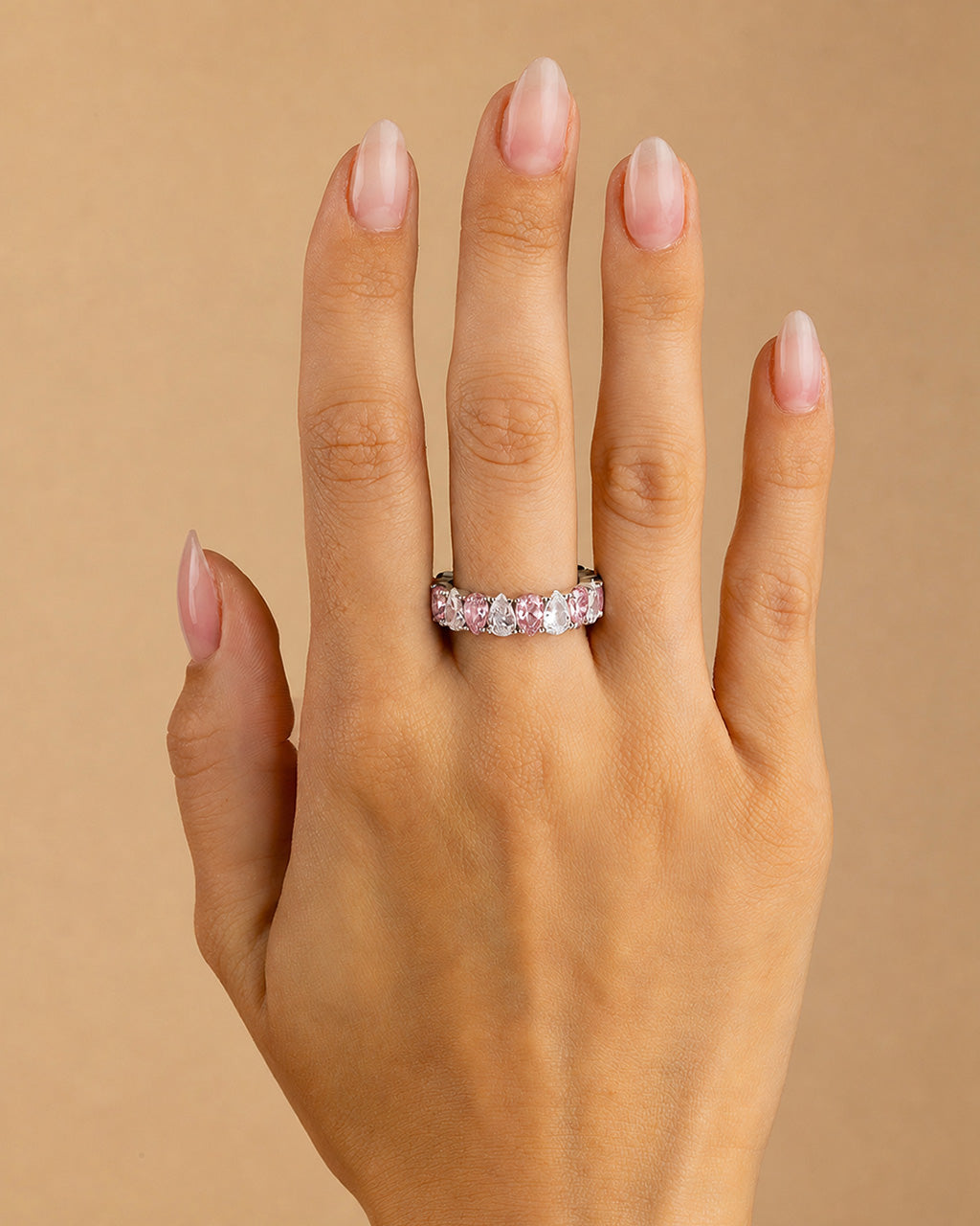 Sterling Silver Pear Cut Light Pink CZ Celebration Band Ring