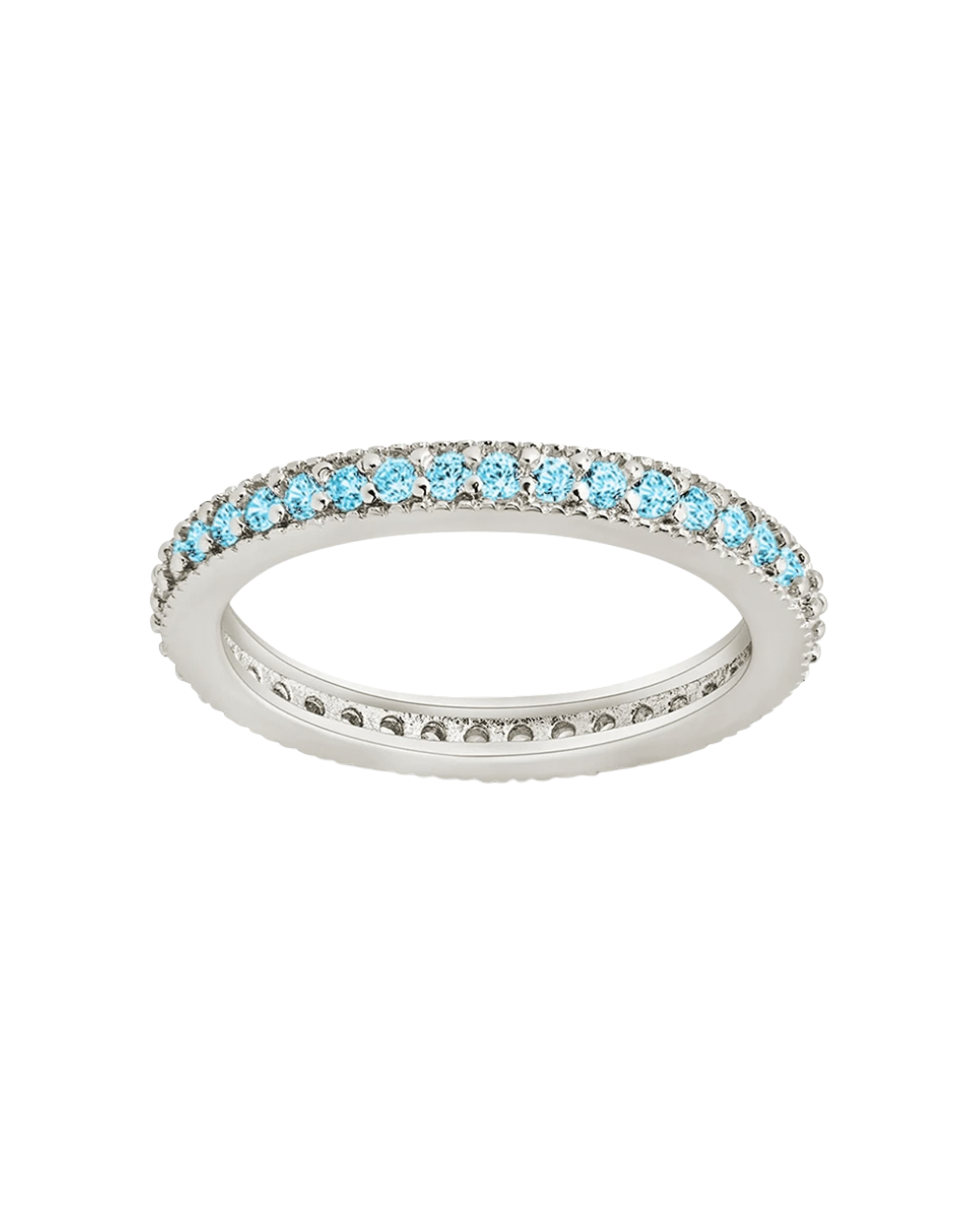 Sterling Silver 2.5mm Thin Aquamarine CZ Band Ring