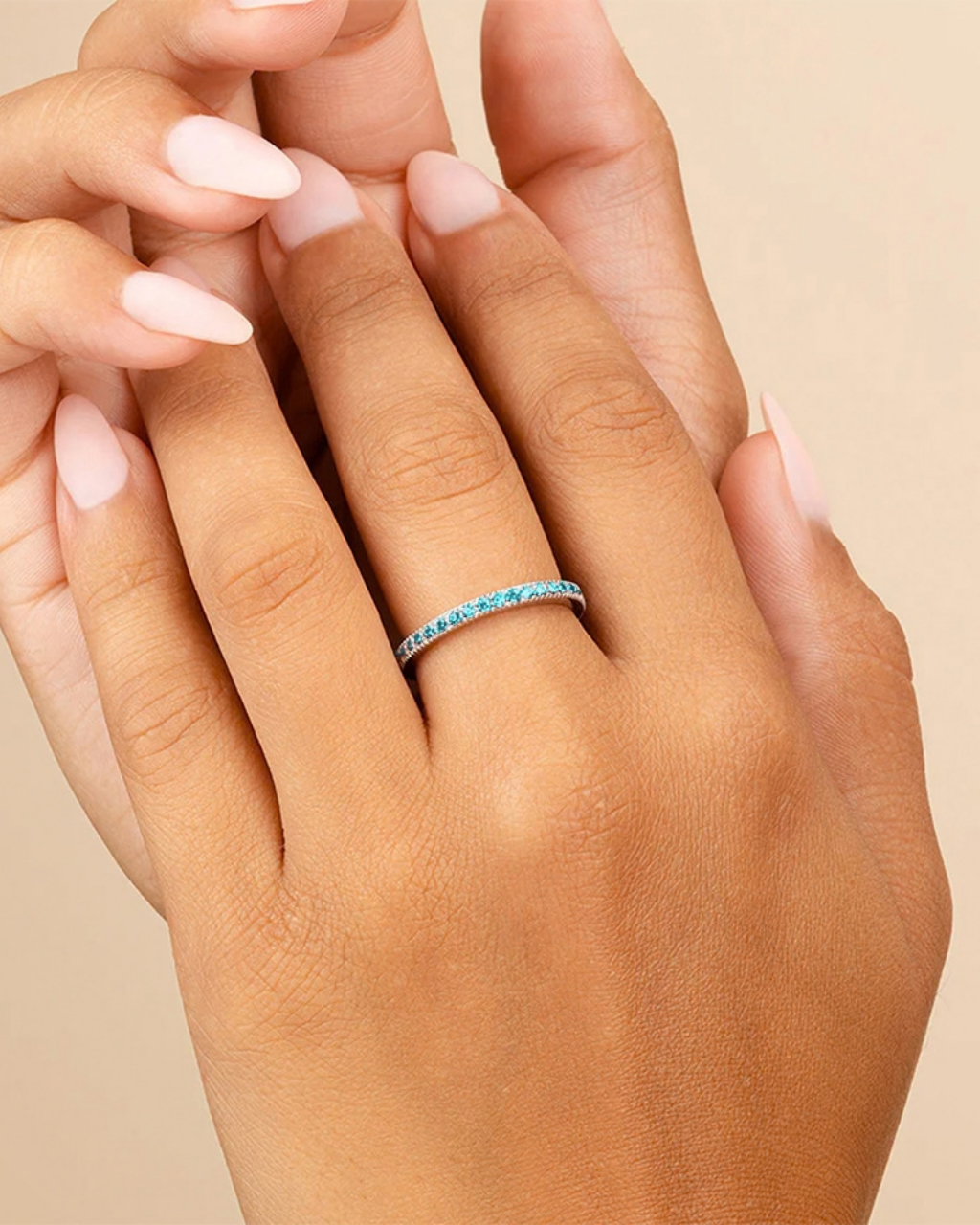 Sterling Silver 2.5mm Thin Aquamarine CZ Band Ring