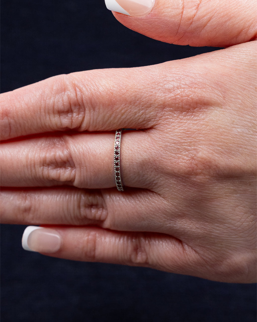 Sterling Silver 2.5mm Thin Garnet CZ Band Ring