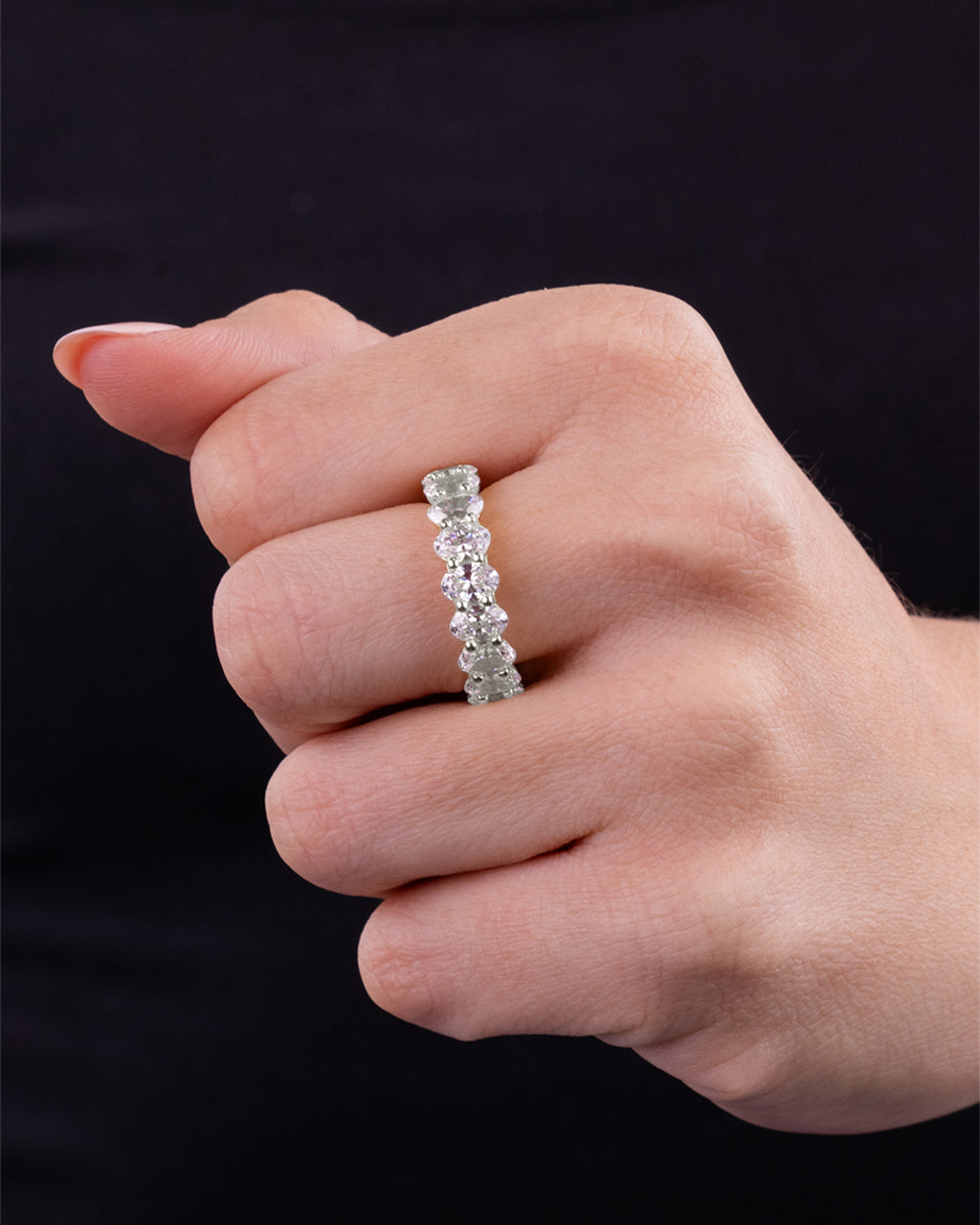 Sterling Silver Oval Cut CZ Eternity Ring