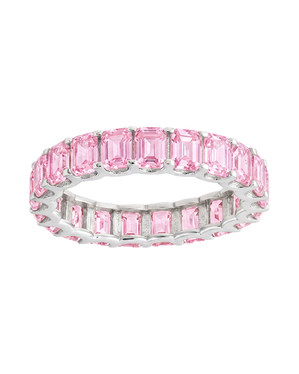 Sterling Silver Rio Baguette Pink Sapphire CZ Ring