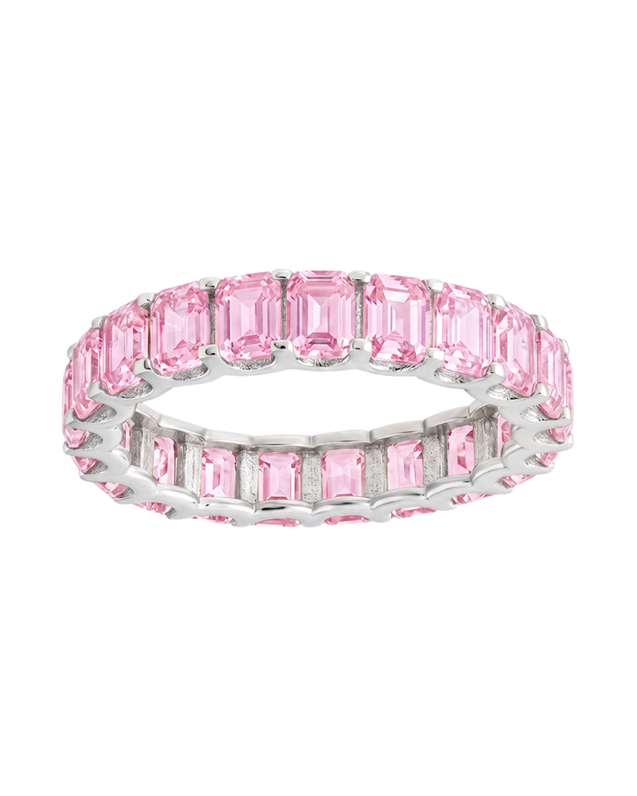 Sterling Silver Rio Baguette Pink Sapphire CZ Ring