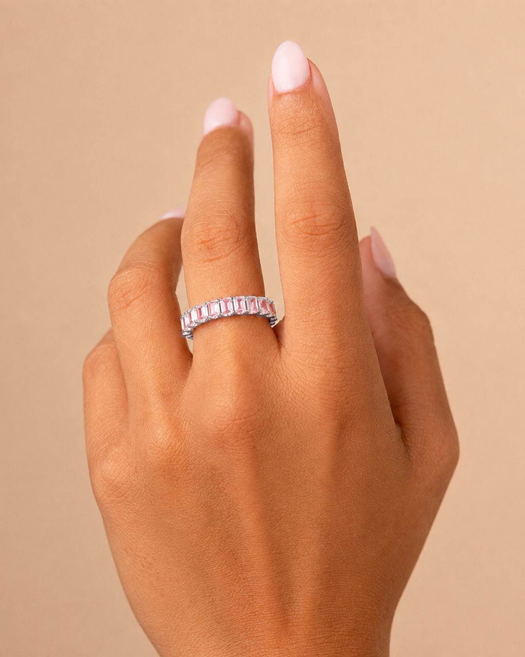 Sterling Silver Rio Baguette Pink Sapphire CZ Ring