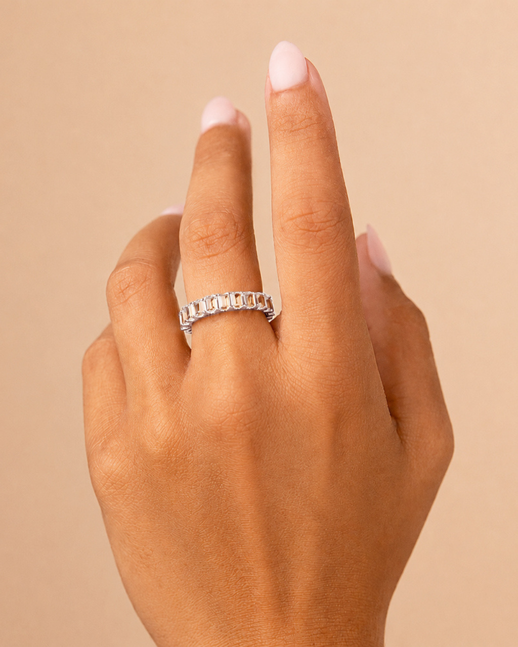 Sterling Silver Rio Baguette Champagne CZ Ring