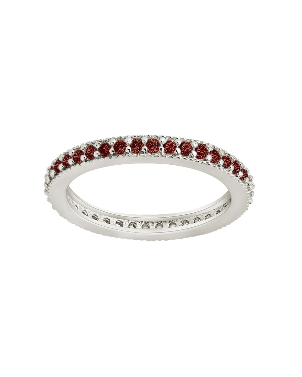 Sterling Silver 2.5mm Thin Garnet CZ Band Ring