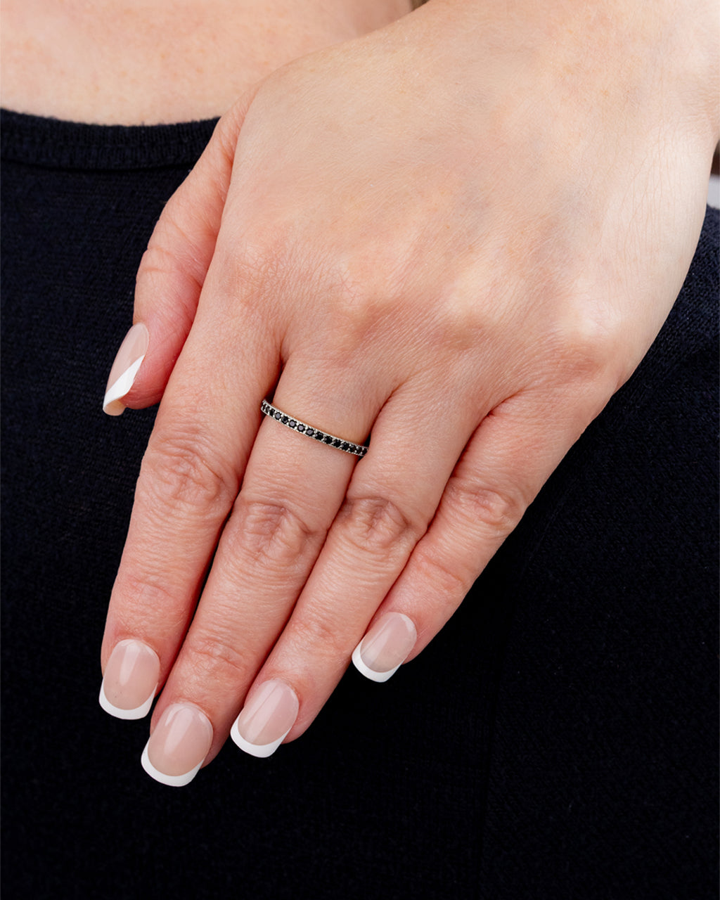 Sterling Silver 2.5mm Thin Black CZ Band Ring