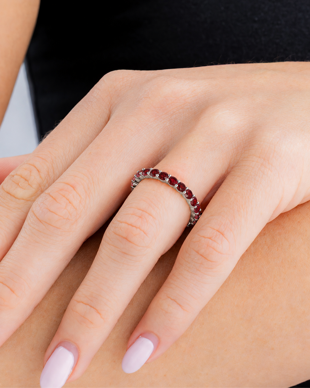 Sterling Silver Gracie Garnet CZ Eternity Ring