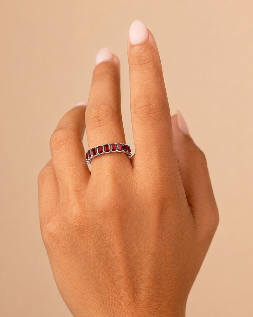 Sterling Silver Rio Baguette Garnet CZ Ring