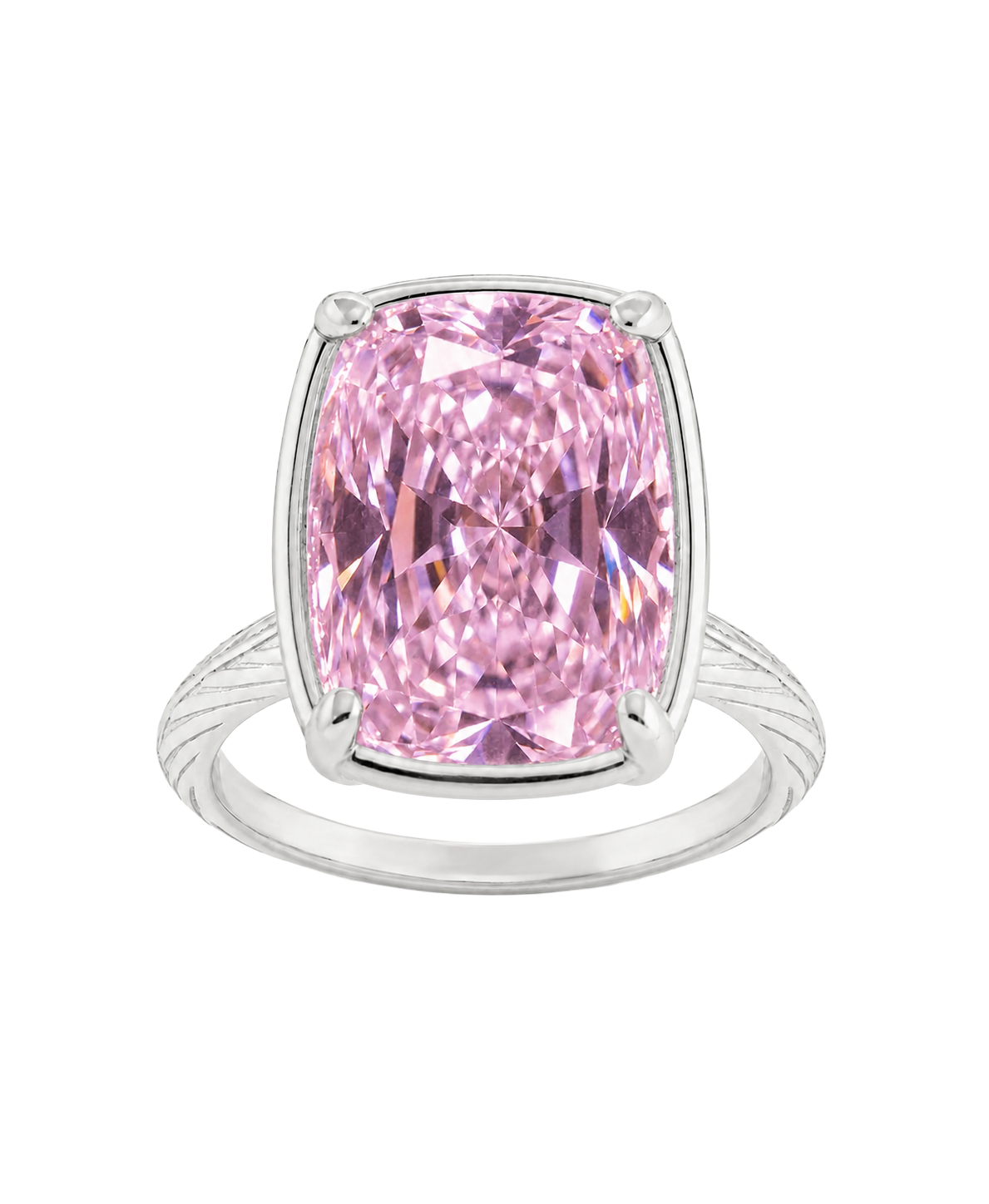 Sterling Silver Midi Elongated Cushion Pink Sapphire CZ Ring