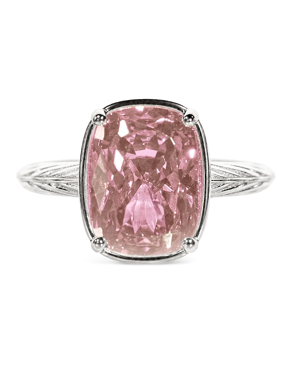 Sterling Silver Midi Elongated Cushion Pink Sapphire CZ Ring