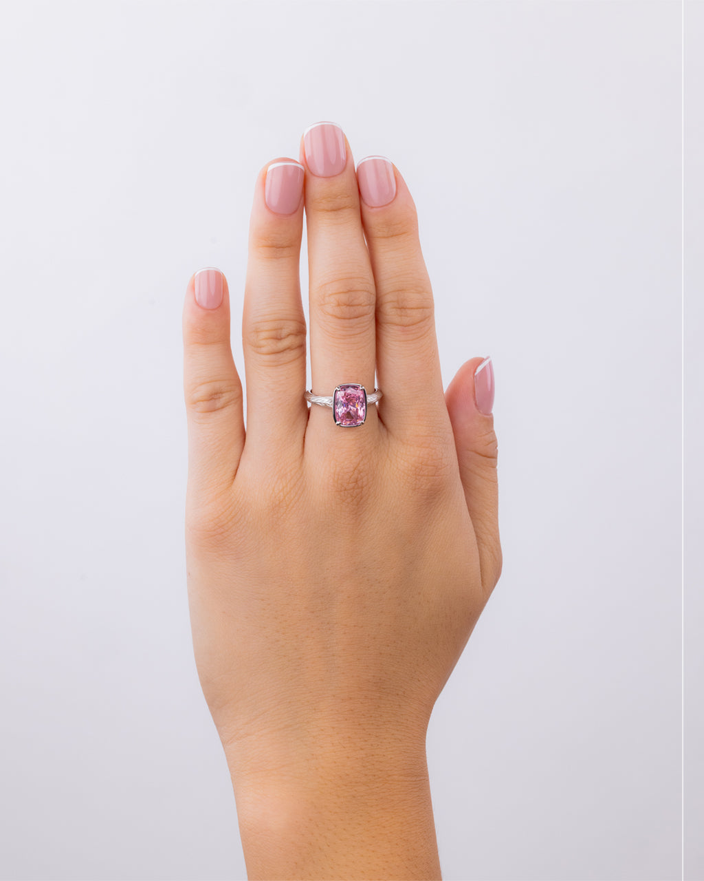 Sterling Silver Midi Elongated Cushion Pink Sapphire CZ Ring