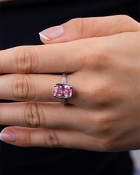 Sterling Silver Midi Elongated Cushion Pink Sapphire CZ Ring