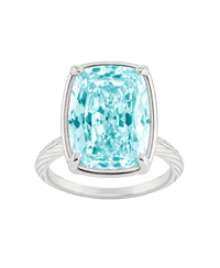 Sterling Silver Midi Elongated Cushion Aquamarine CZ Ring