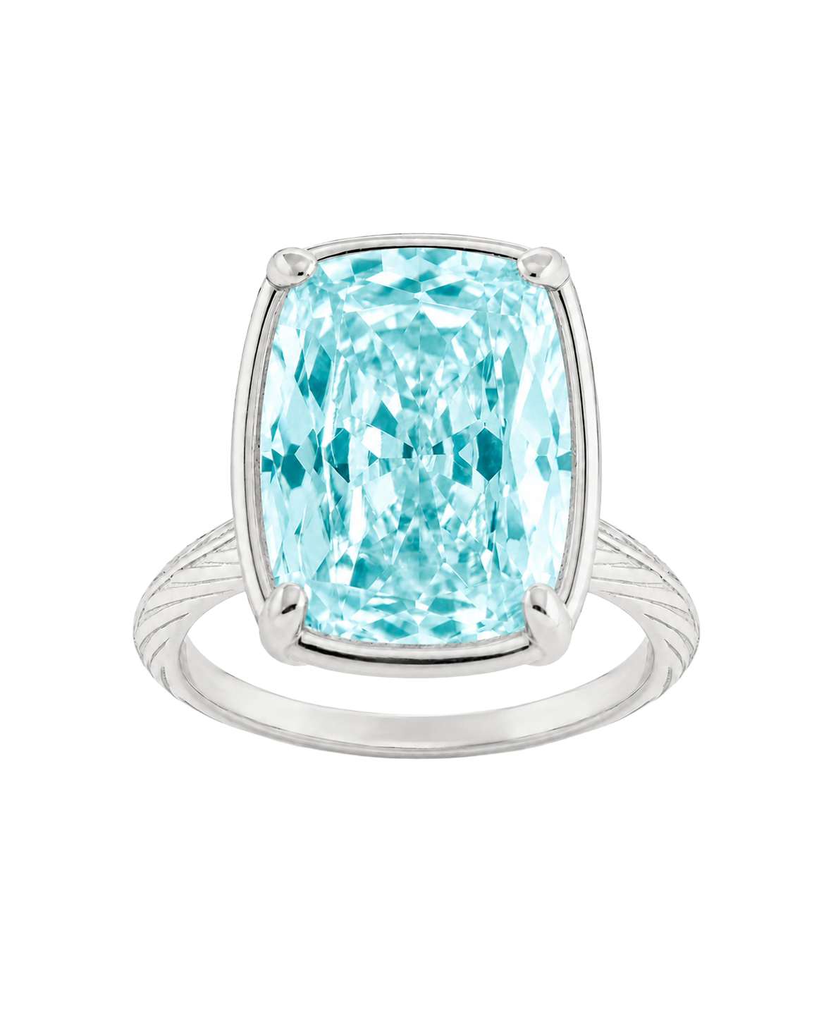 Sterling Silver Midi Elongated Cushion Aquamarine CZ Ring