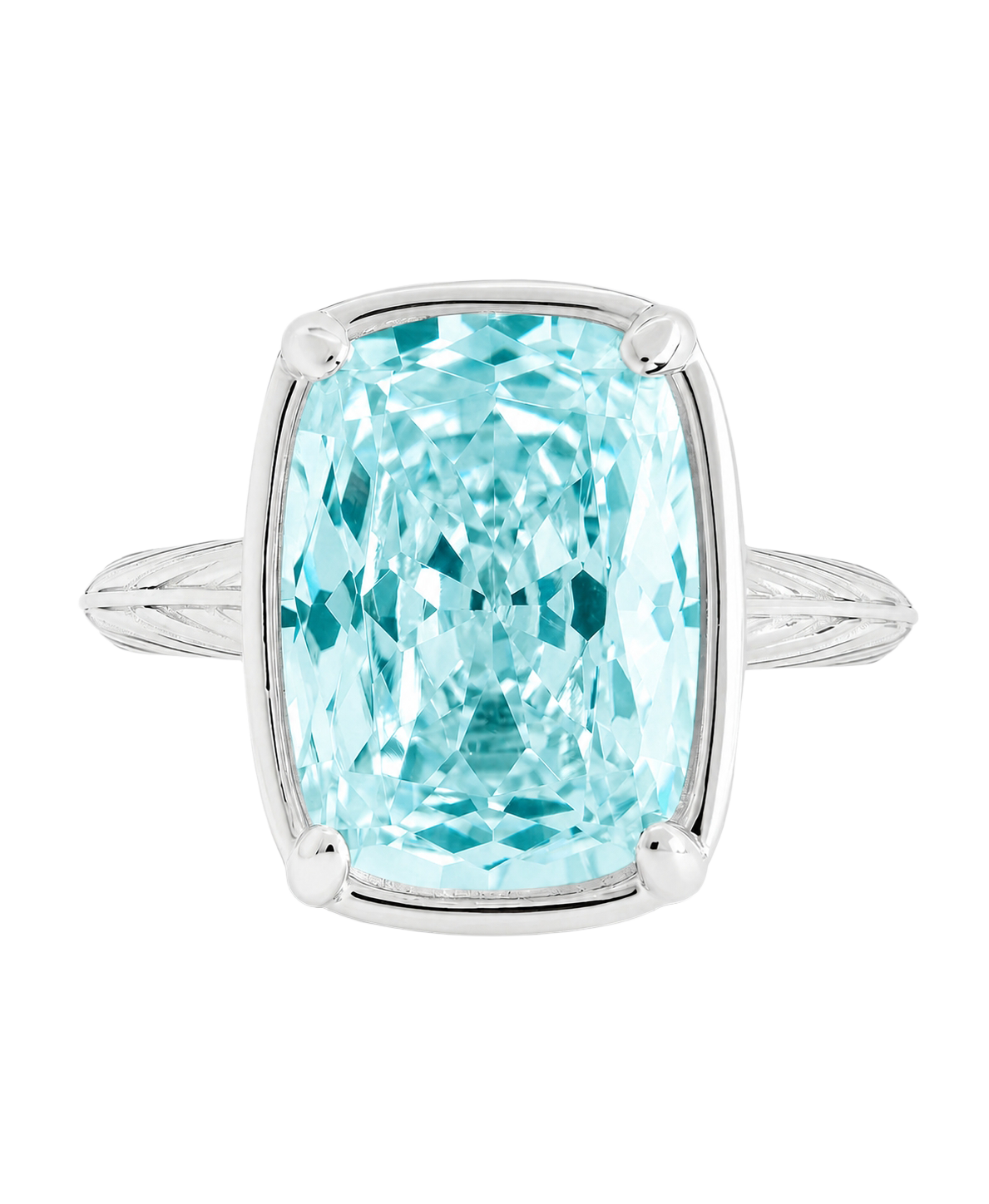 Sterling Silver Midi Elongated Cushion Aquamarine CZ Ring