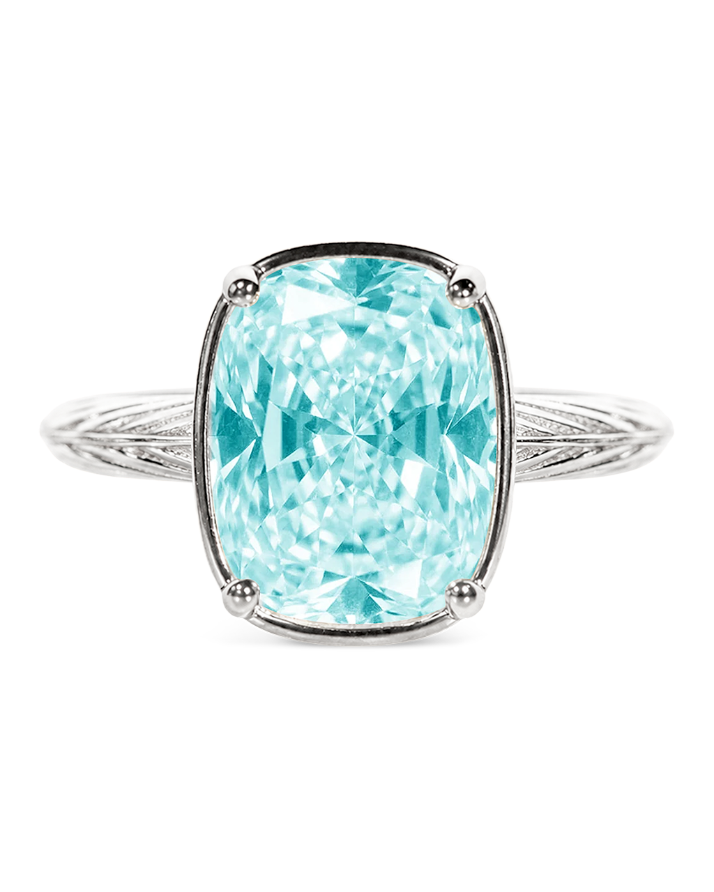 Sterling Silver Midi Elongated Cushion Aquamarine CZ Ring