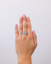 Sterling Silver Midi Elongated Cushion Aquamarine CZ Ring