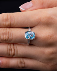 Sterling Silver Midi Elongated Cushion Aquamarine CZ Ring