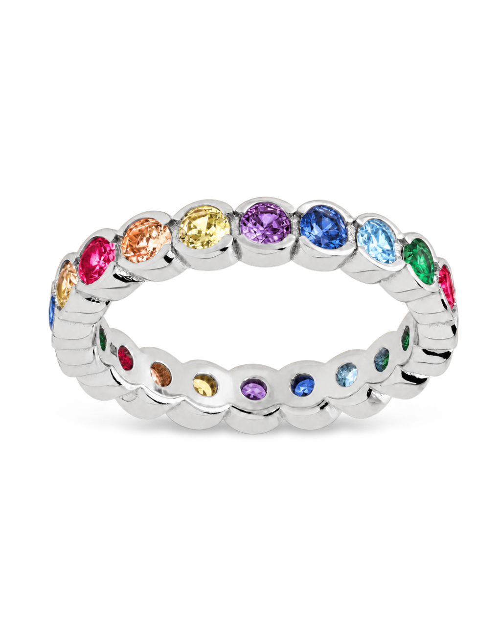 Sterling Silver Helene Bezel Rainbow CZ Ring