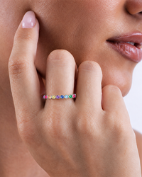 Sterling Silver Helene Bezel Rainbow CZ Ring