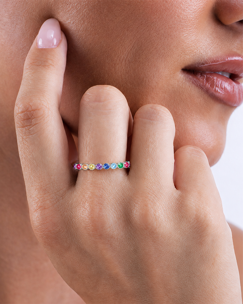 Sterling Silver Helene Bezel Rainbow CZ Ring