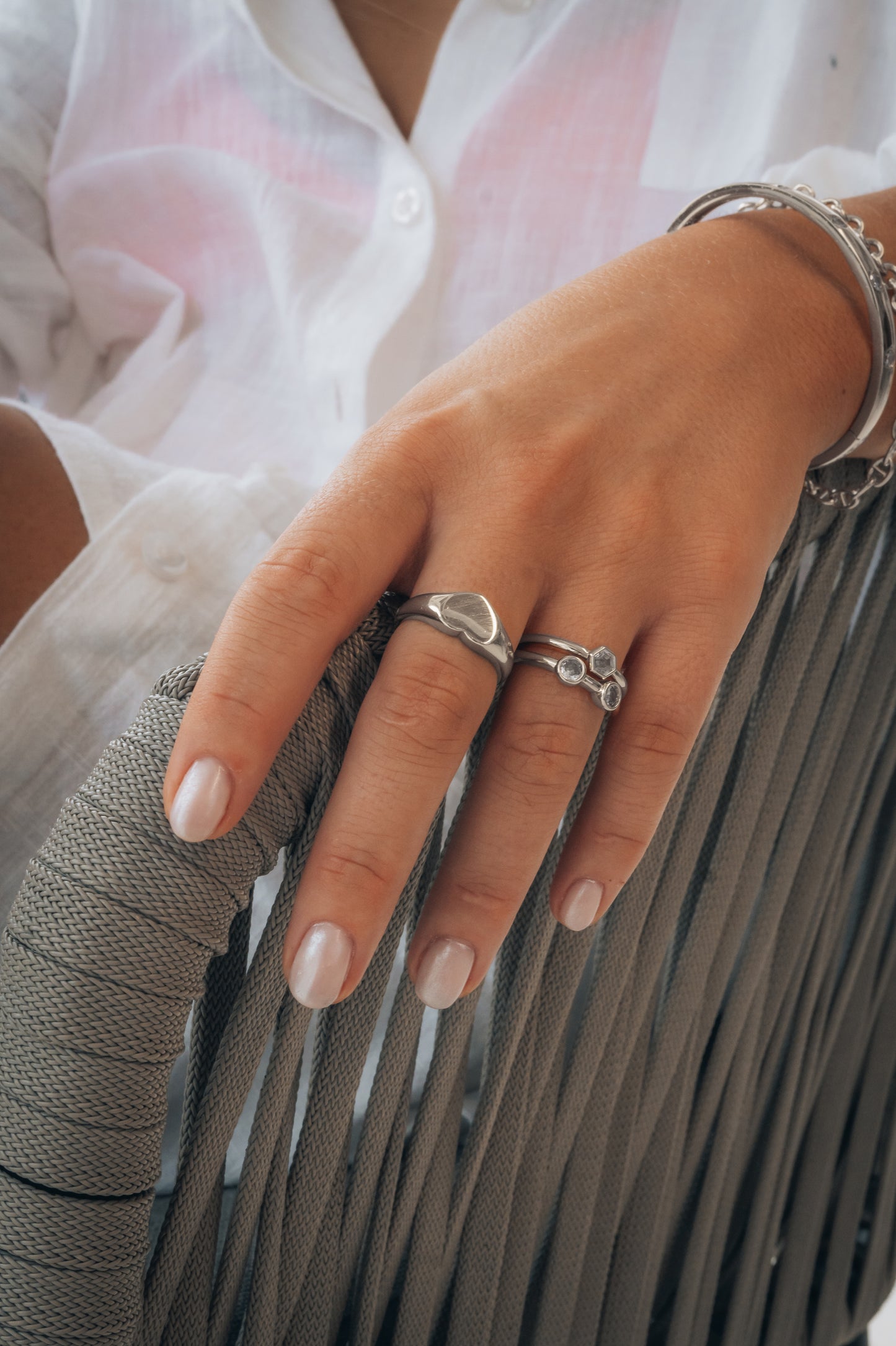 girl Wearing together Silver bracelet and ring