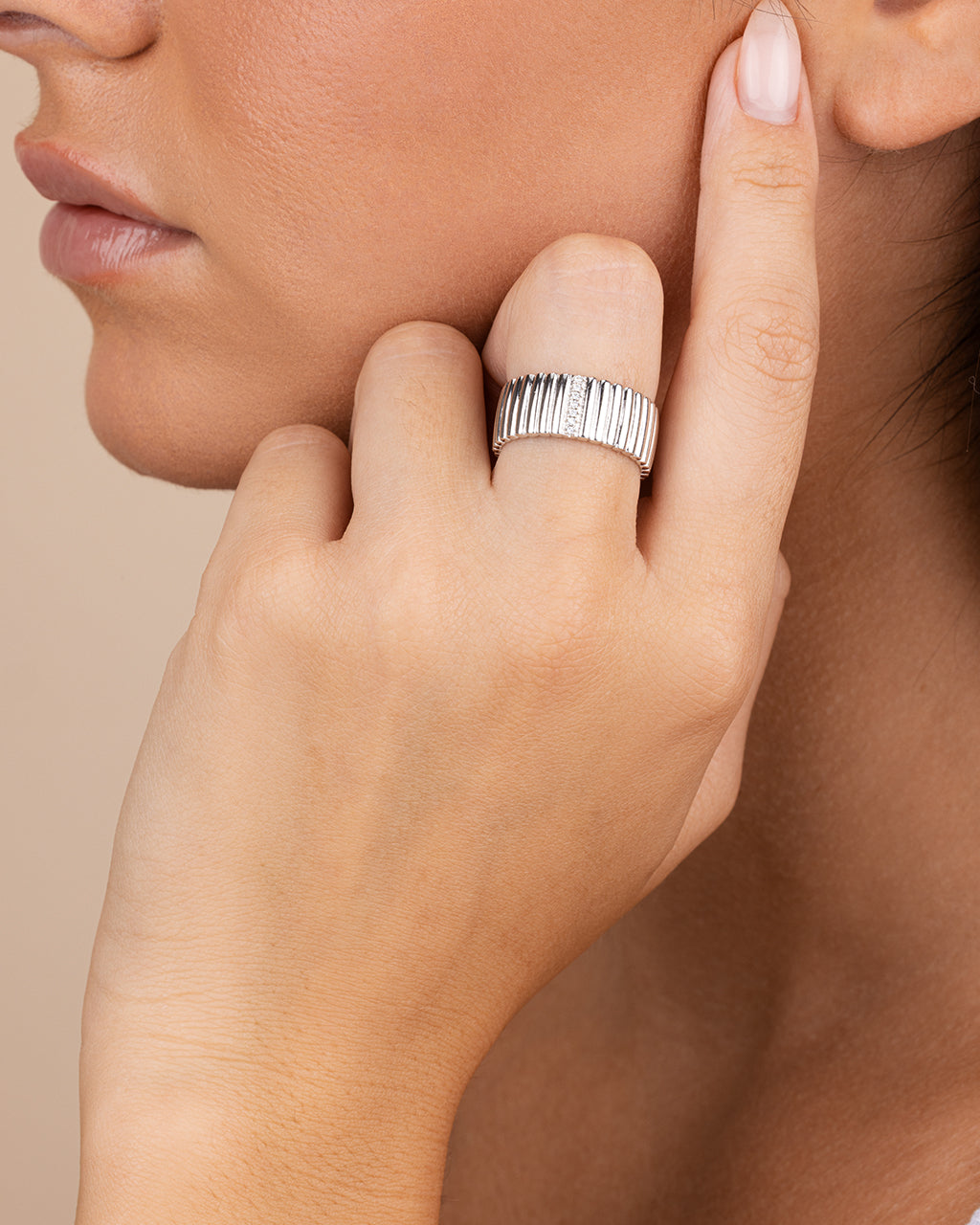 Sterling Silver Robyn Ribbed Band Ring