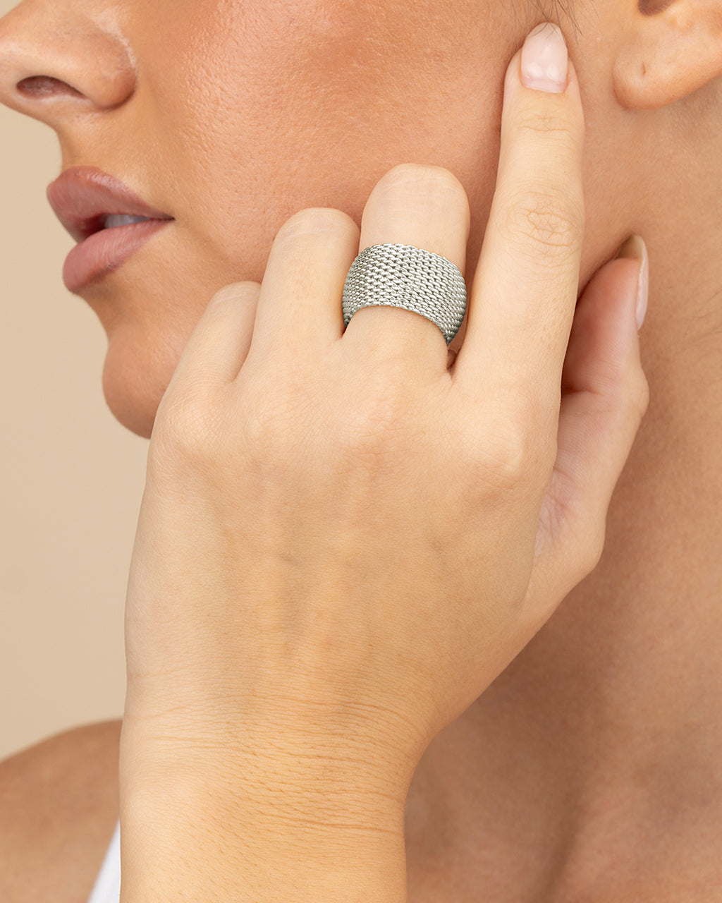 Sterling Silver Wide Mesh Ring