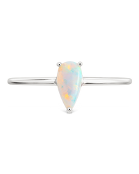 Sterling Silver White Opal Pear Ring