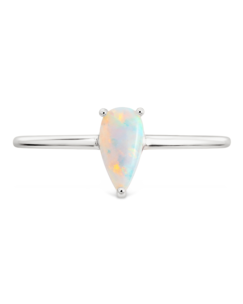 Sterling Silver White Opal Pear Ring