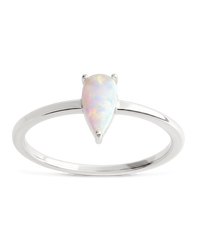 Sterling Silver White Opal Pear Ring