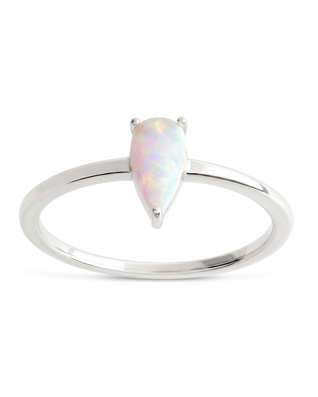 Sterling Silver White Opal Pear Ring