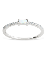 Sterling Silver Thin Opal CZ Stacking Birthstone Ring