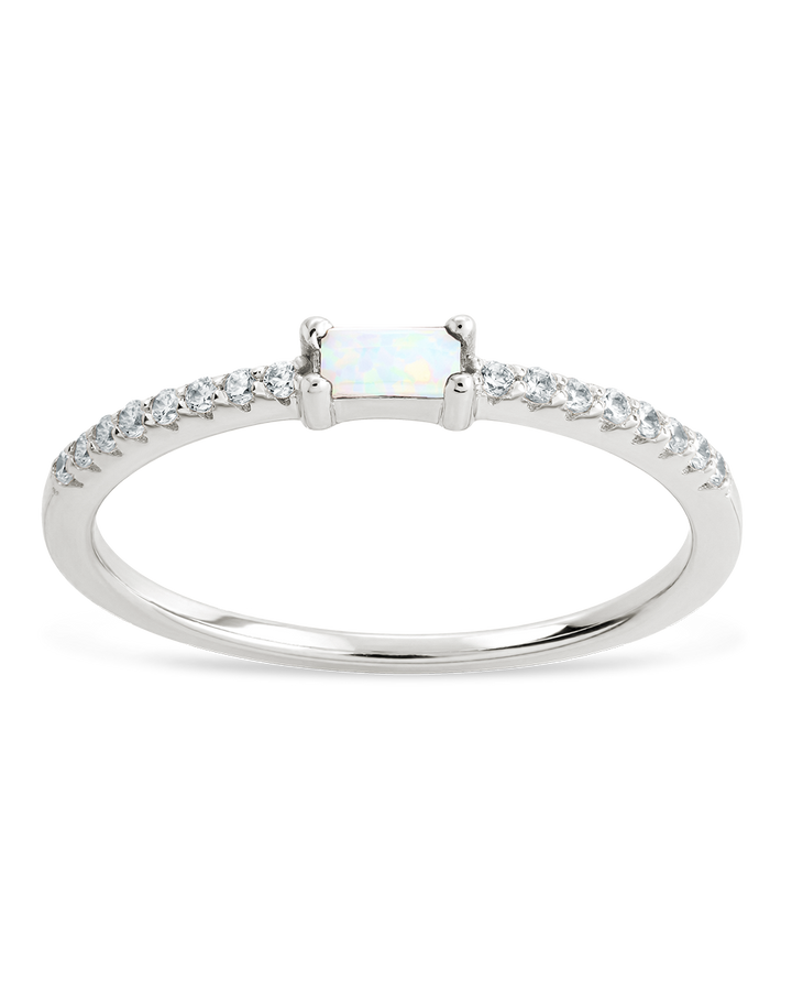 Sterling Silver Thin Opal CZ Stacking Birthstone Ring