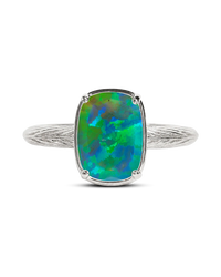 Sterling Silver Mini Green Opal Elongated Cushion Ring