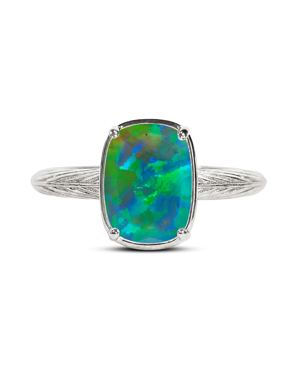 Sterling Silver Mini Green Opal Elongated Cushion Ring