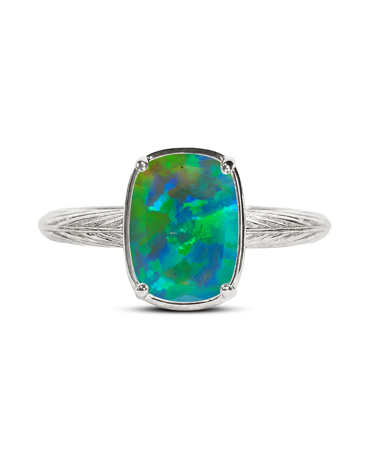 Sterling Silver Mini Green Opal Elongated Cushion Ring