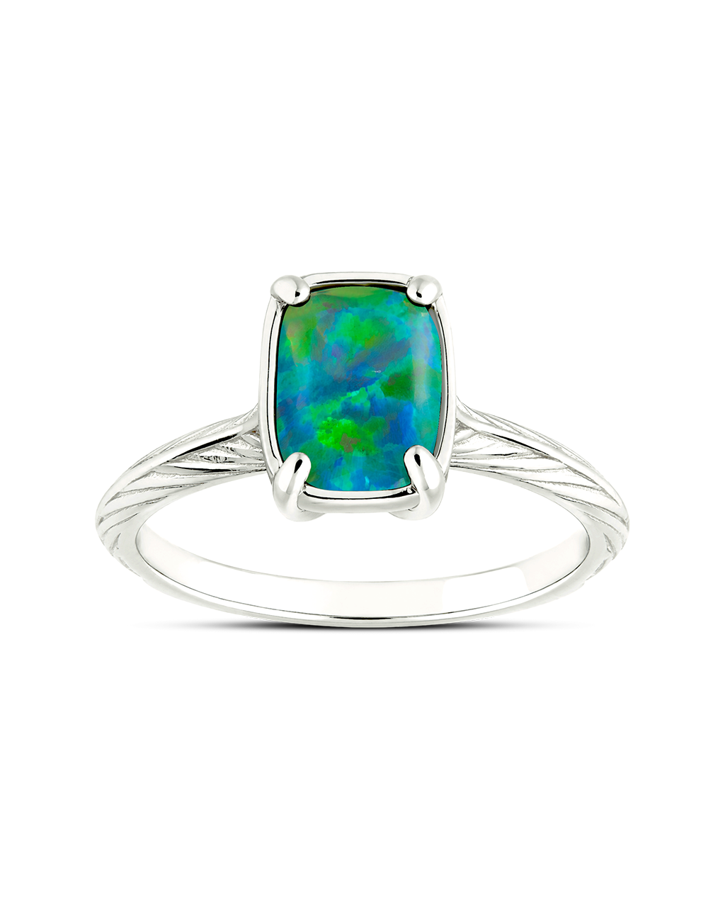 Sterling Silver Mini Green Opal Elongated Cushion Ring