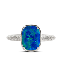 Sterling Silver Mini Green Turquoise Opal Elongated Cushion Ring