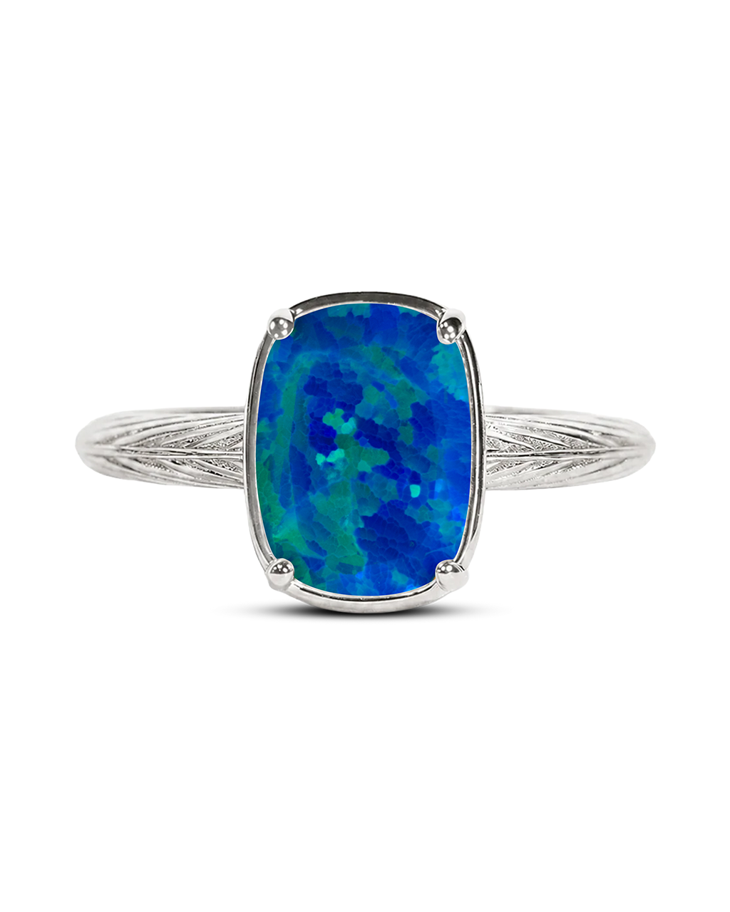 Sterling Silver Mini Green Turquoise Opal Elongated Cushion Ring
