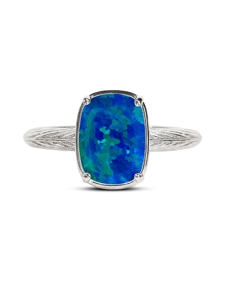 Sterling Silver Mini Green Turquoise Opal Elongated Cushion Ring