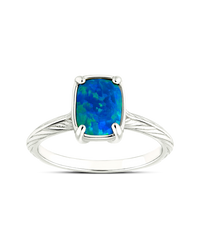 Sterling Silver Mini Green Turquoise Opal Elongated Cushion Ring