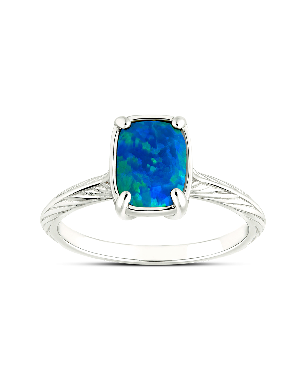Sterling Silver Mini Green Turquoise Opal Elongated Cushion Ring