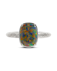 Sterling Silver Mini Greenish Brown Opal Elongated Cushion Ring