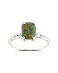 Sterling Silver Mini Greenish Brown Opal Elongated Cushion Ring