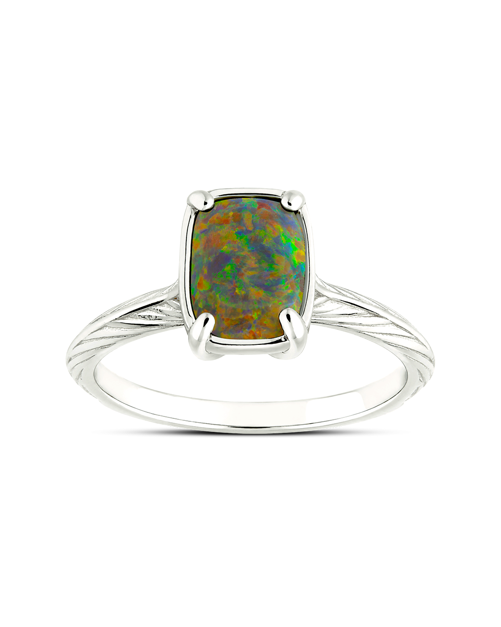 Sterling Silver Mini Greenish Brown Opal Elongated Cushion Ring
