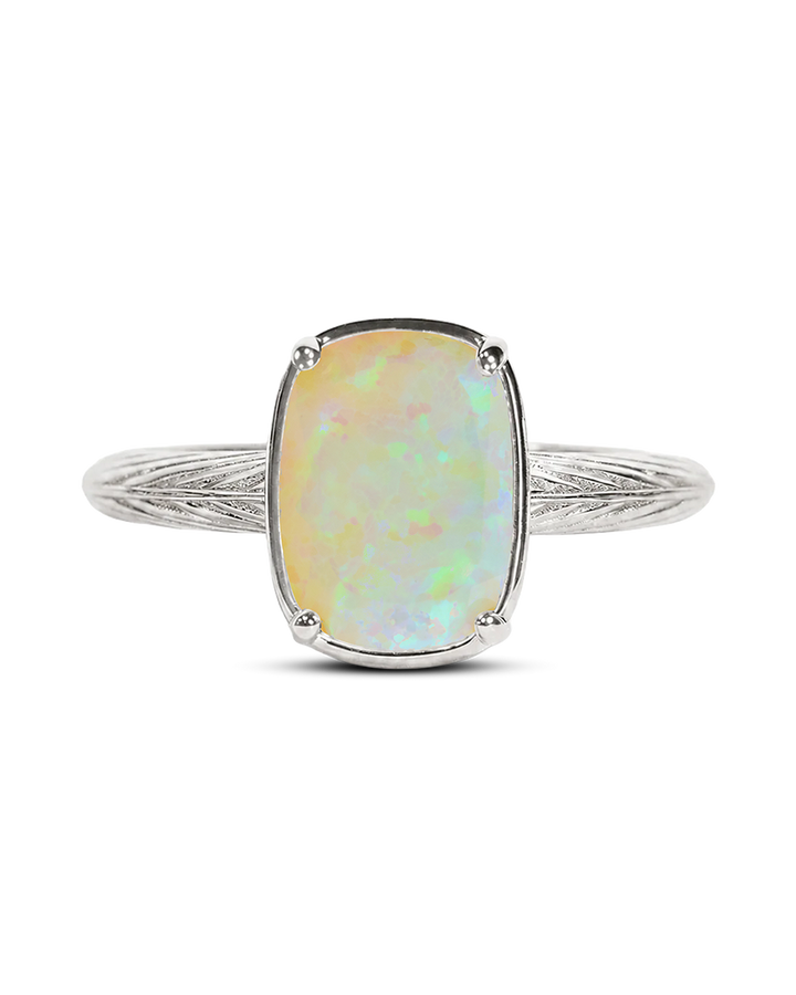 Sterling Silver Mini Champagne Fire Opal Elongated Cushion Ring