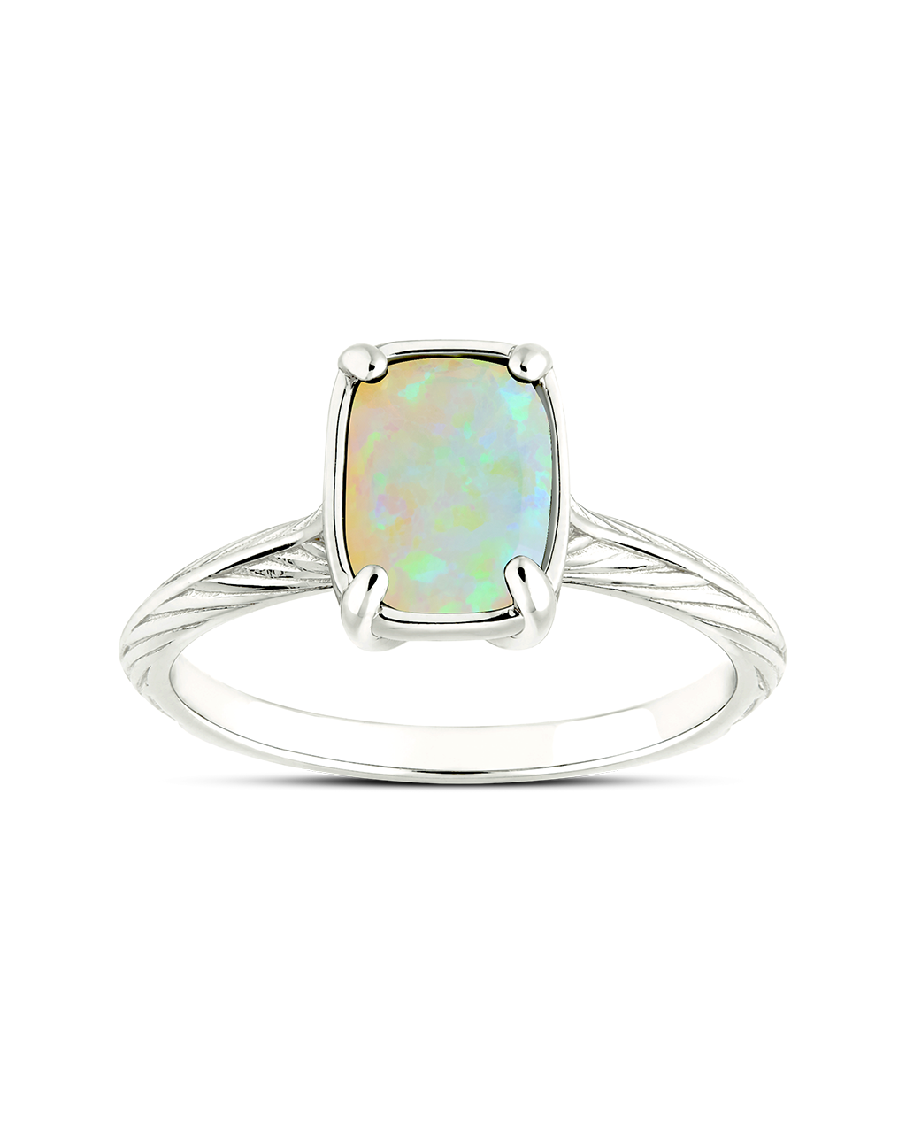 Sterling Silver Mini Champagne Fire Opal Elongated Cushion Ring