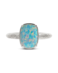 Sterling Silver Mini Icy Blue Opal Elongated Cushion Ring